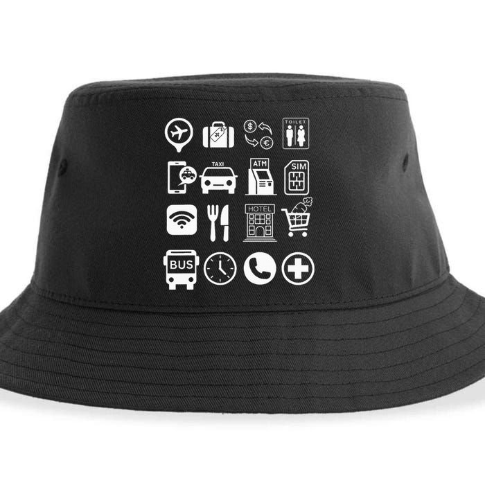 Travel Symbols Travel Icons Point and Ask Abroad Traveler  Sustainable Bucket Hat