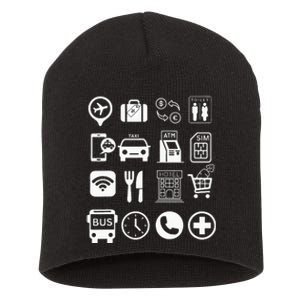 Travel Symbols Travel Icons Point and Ask Abroad Traveler  Short Acrylic Beanie