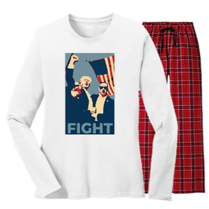 Trump Shot Trump Fight Women's Long Sleeve Flannel Pajama Set 