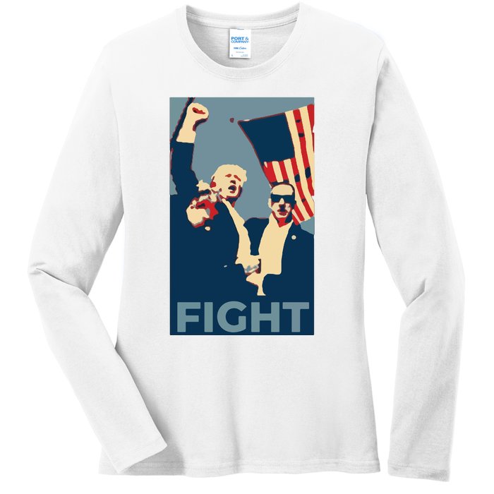 Trump Shot Trump Fight Ladies Long Sleeve Shirt