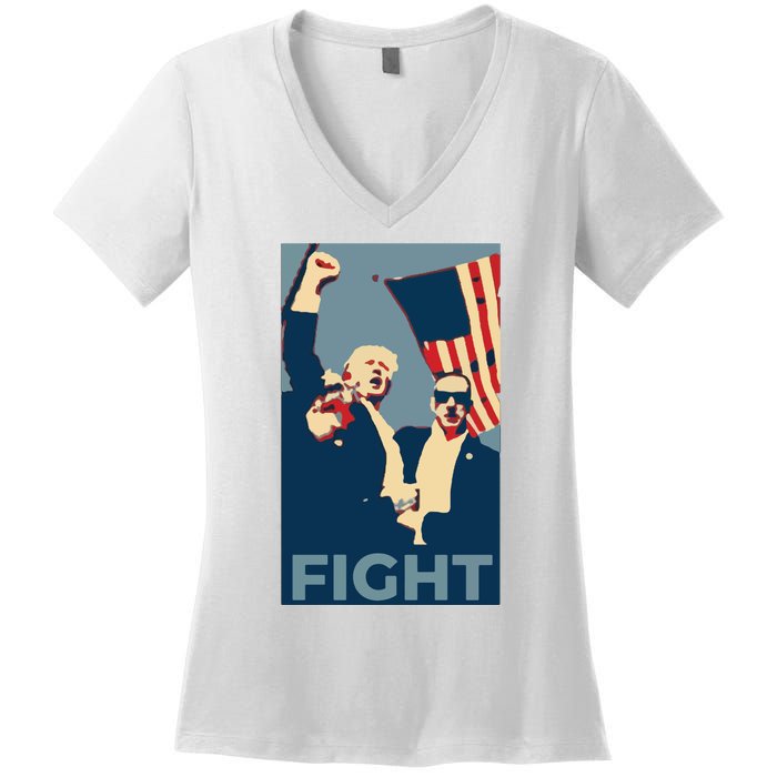 Trump Shot Trump Fight Women's V-Neck T-Shirt