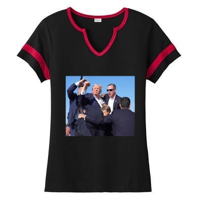 Trump Shooting Trump 2024 Ill Never Stop Fighting For My Country Ladies Halftime Notch Neck Tee