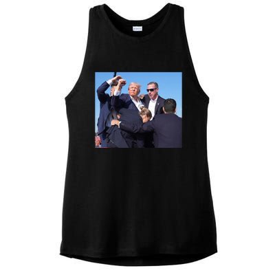 Trump Shooting Trump 2024 Ill Never Stop Fighting For My Country Ladies PosiCharge Tri-Blend Wicking Tank