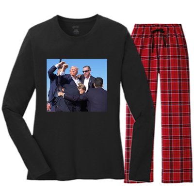 Trump Shooting Trump 2024 Ill Never Stop Fighting For My Country Women's Long Sleeve Flannel Pajama Set 