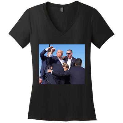 Trump Shooting Trump 2024 Ill Never Stop Fighting For My Country Women's V-Neck T-Shirt