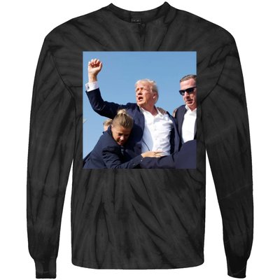 Trump Shooting Trump 2024 Ill Never Stop Fighting For My Country Tie-Dye Long Sleeve Shirt