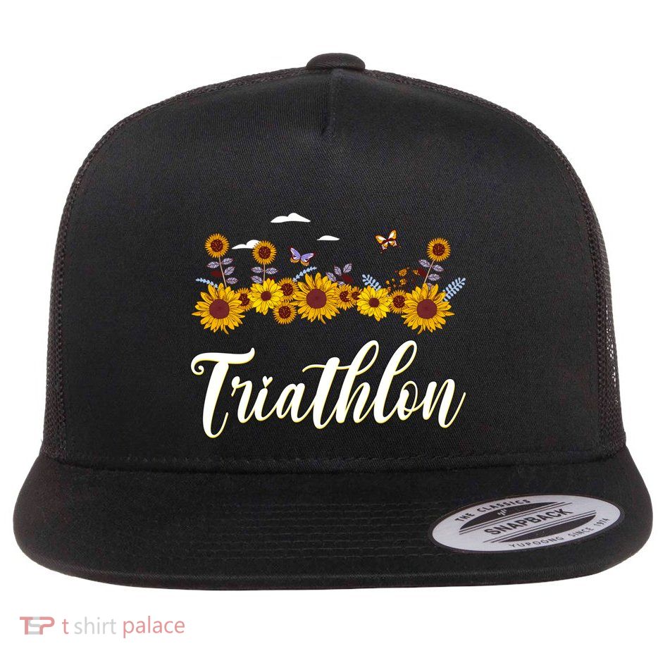 Triathlete Sunflower Triathlon Mom Funny Gift Flat Bill Trucker Hat
