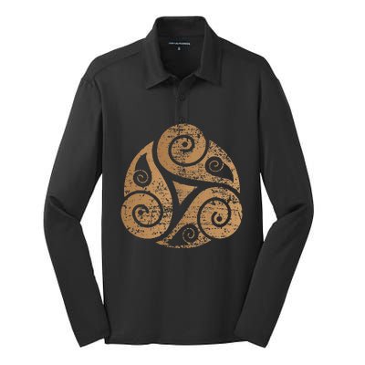 Triple Spiral The Celtic Triskele Triskelion Silk Touch Performance Long Sleeve Polo