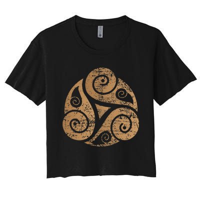 Triple Spiral The Celtic Triskele Triskelion Women's Crop Top Tee