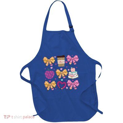 Teaching Sweethearts Teacher Coquette Bow ValentineS Day Gift Full-Length Apron With Pockets