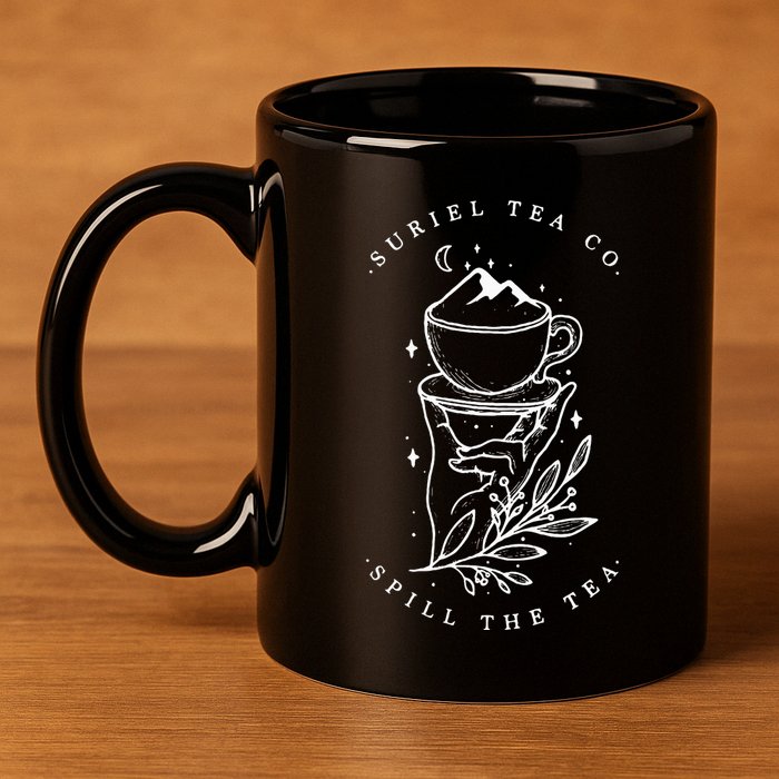 The SurielS Tea Co Spill The Tea 11oz C Handle Ceramic Mug