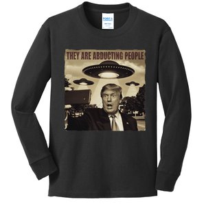 Trump Selfie Ufo Alien Abduction Trump Alien Ufo Abduction Kids Long Sleeve Shirt