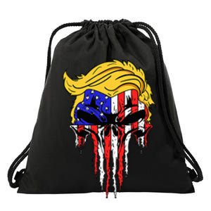 Trump Skull Usa Flag Hair Funny President Gift Drawstring Bag