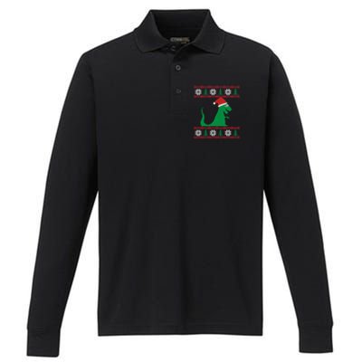 Trex Santa Ugly Christmas Performance Long Sleeve Polo