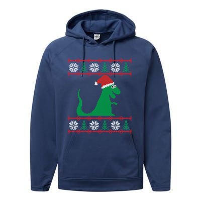 Trex Santa Ugly Christmas Performance Fleece Hoodie