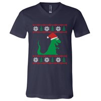 Trex Santa Ugly Christmas V-Neck T-Shirt