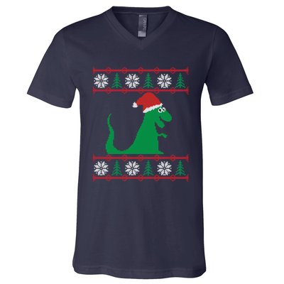 Trex Santa Ugly Christmas V-Neck T-Shirt