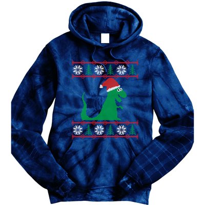 Trex Santa Ugly Christmas Tie Dye Hoodie