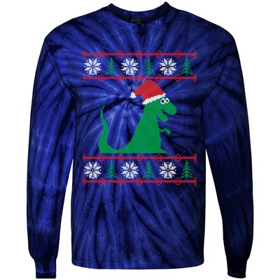 Trex Santa Ugly Christmas Tie-Dye Long Sleeve Shirt