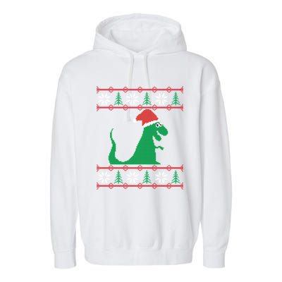 Trex Santa Ugly Christmas Garment-Dyed Fleece Hoodie