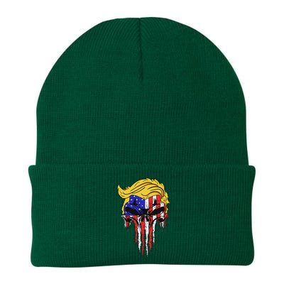 Trump Skull Usa Flag Hair Funny President Design Knit Cap Winter Beanie