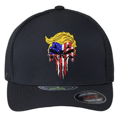 Trump Skull Usa Flag Hair Funny President Design Flexfit Unipanel Trucker Cap