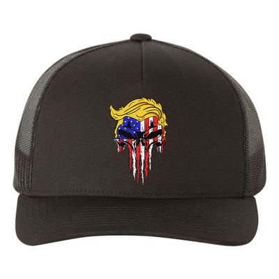 Trump Skull Usa Flag Hair Funny President Design Yupoong Adult 5-Panel Trucker Hat