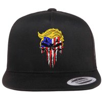 Trump Skull Usa Flag Hair Funny President Design Flat Bill Trucker Hat