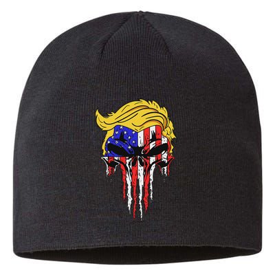 Trump Skull Usa Flag Hair Funny President Design Sustainable Beanie