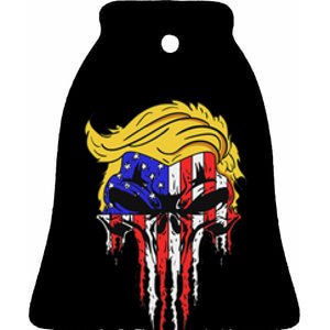 Trump Skull Usa Flag Hair Funny President Design Ceramic Bell Ornament