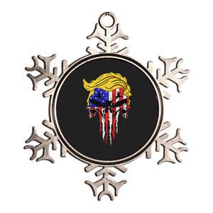 Trump Skull Usa Flag Hair Funny President Design Metallic Star Ornament