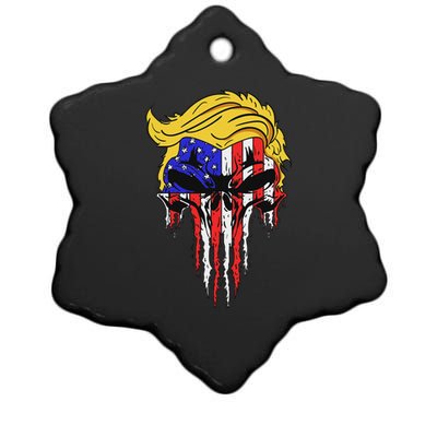 Trump Skull Usa Flag Hair Funny President Design Ceramic Star Ornament