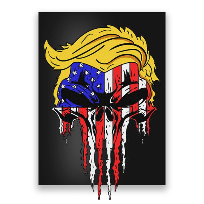 Trump Skull Usa Flag Hair Funny President Design Poster