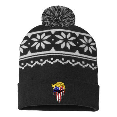 Trump Skull Usa Flag Hair Funny President Design USA-Made Snowflake Beanie