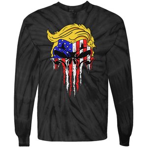 Trump Skull Usa Flag Hair Funny President Design Tie-Dye Long Sleeve Shirt