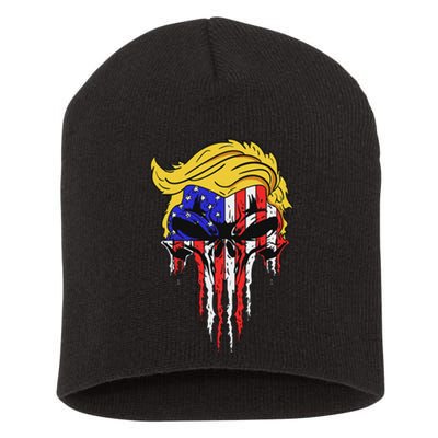 Trump Skull Usa Flag Hair Funny President Design Short Acrylic Beanie