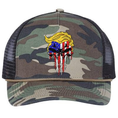 Trump Skull Usa Flag Hair Funny President Design Retro Rope Trucker Hat Cap