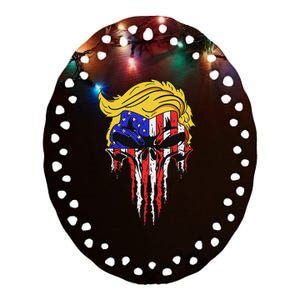 Trump Skull Usa Flag Hair Funny President Design Ceramic Oval Ornament