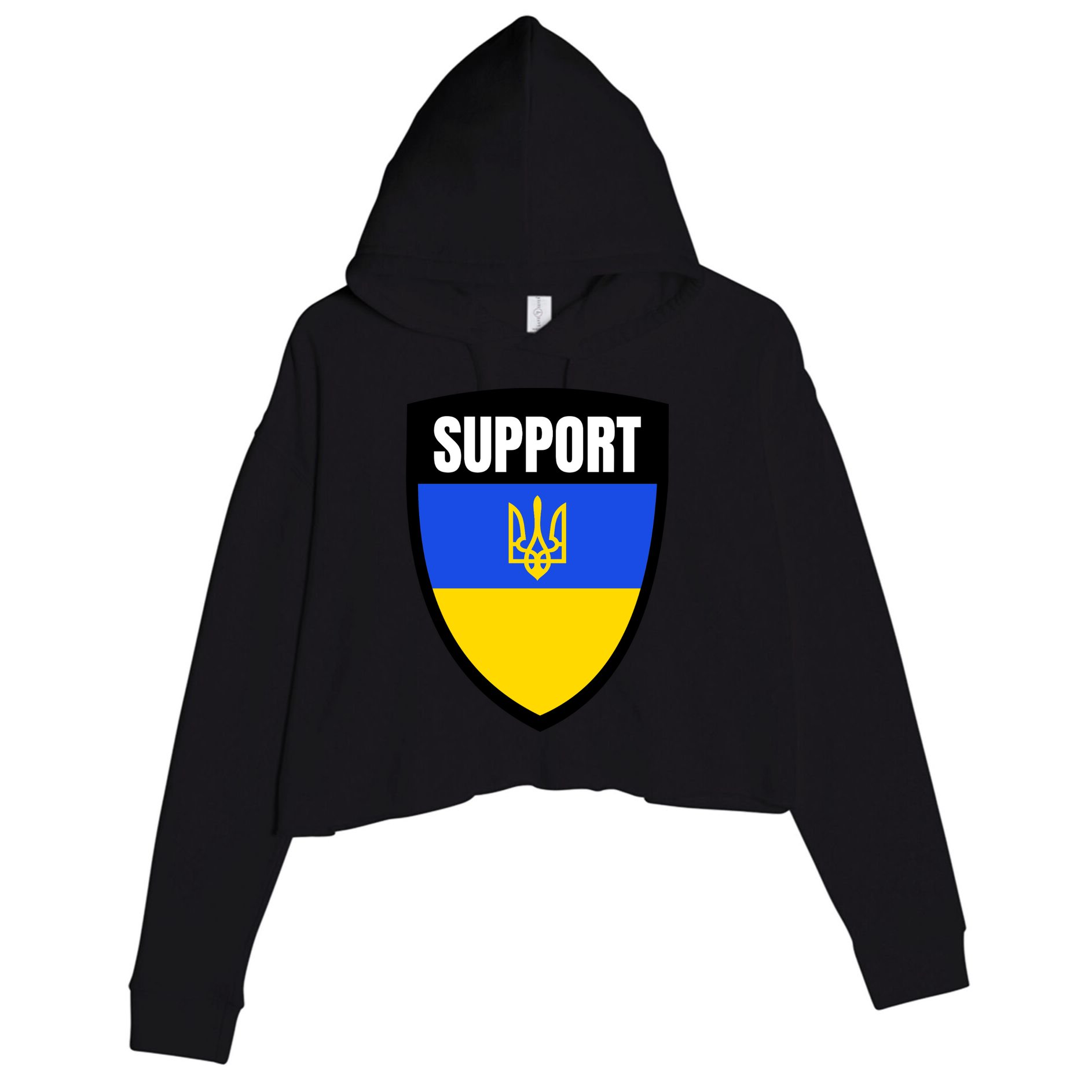 Tatical Support Ukrainian Flag Shield I Stand With Ukraine Military Crop Fleece Hoodie