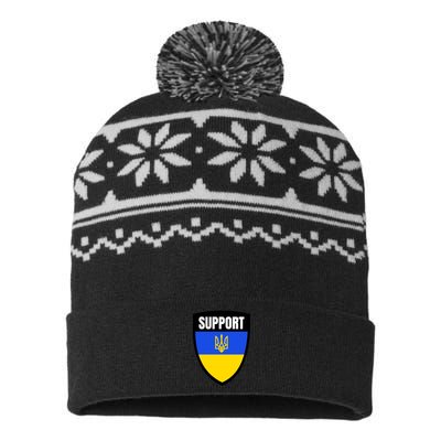 Tatical Support Ukrainian Flag Shield I Stand With Ukraine Military USA-Made Snowflake Beanie