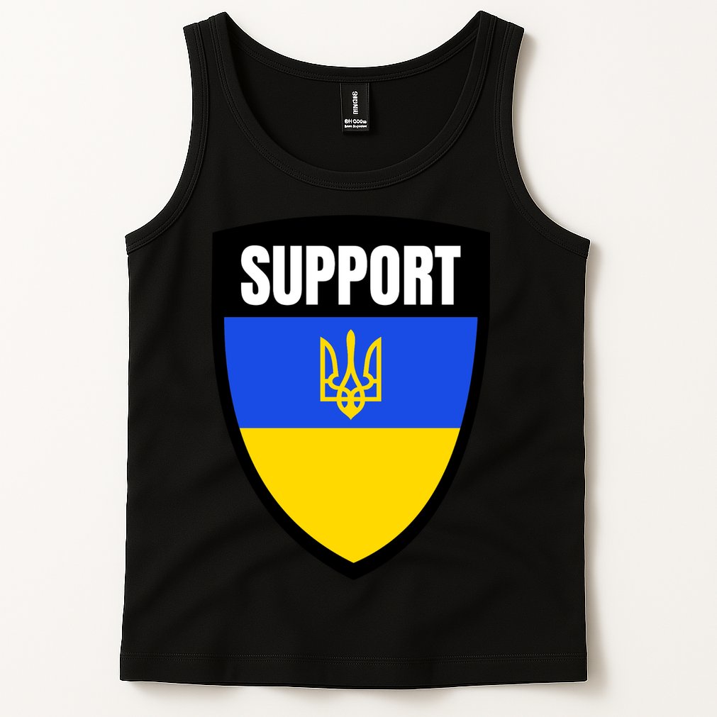 Tatical Support Ukrainian Flag Shield I Stand With Ukraine Military Tank Top
