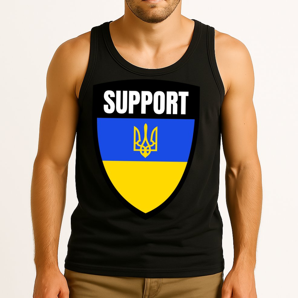 Tatical Support Ukrainian Flag Shield I Stand With Ukraine Military Tank Top