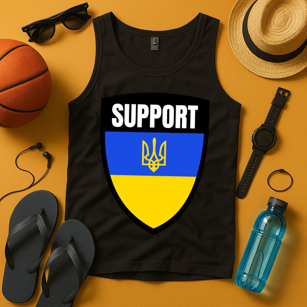 Tatical Support Ukrainian Flag Shield I Stand With Ukraine Military Tank Top
