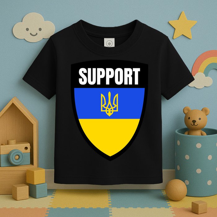 Tatical Support Ukrainian Flag Shield I Stand With Ukraine Military Toddler T-Shirt