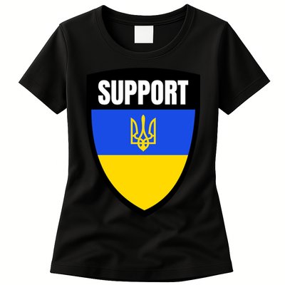 Tatical Support Ukrainian Flag Shield I Stand With Ukraine Military Womens T-Shirt