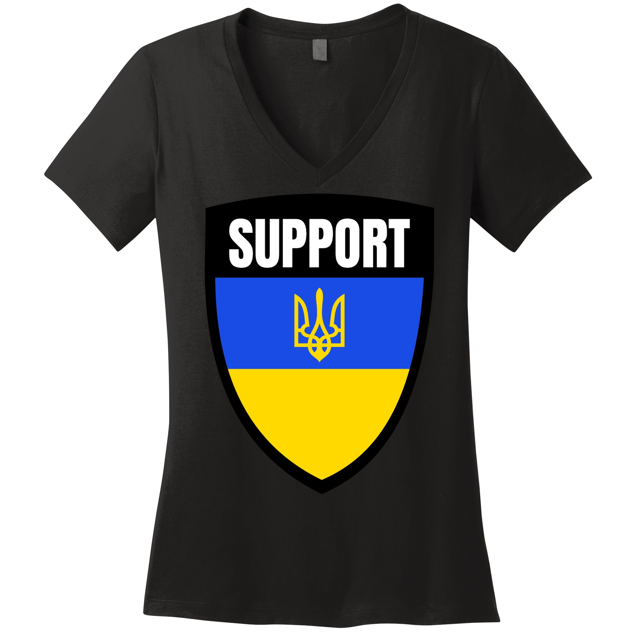 Tatical Support Ukrainian Flag Shield I Stand With Ukraine Military Women's V-Neck T-Shirt