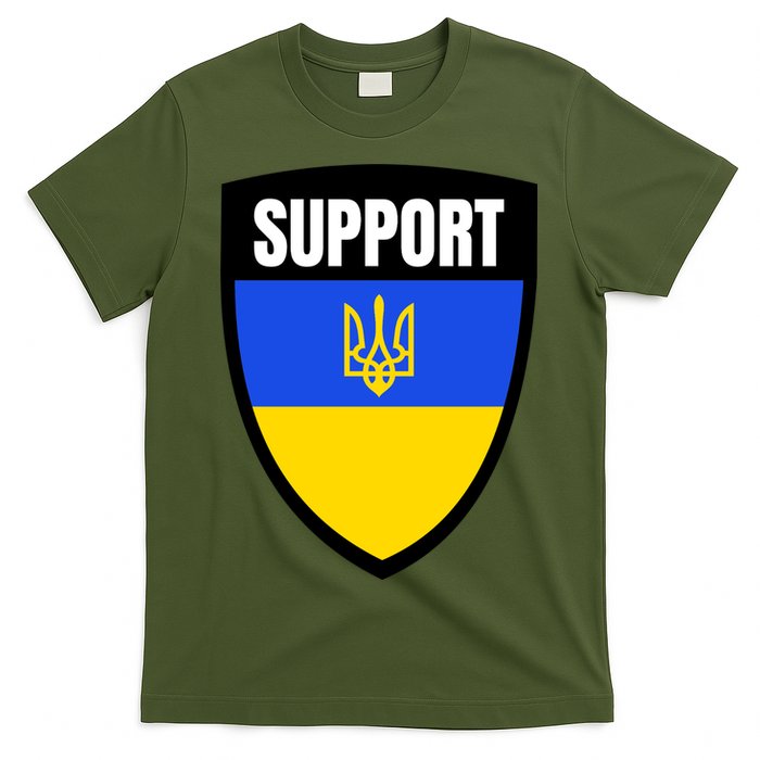 Tatical Support Ukrainian Flag Shield I Stand With Ukraine Military T-Shirt