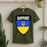 Tatical Support Ukrainian Flag Shield I Stand With Ukraine Military T-Shirt