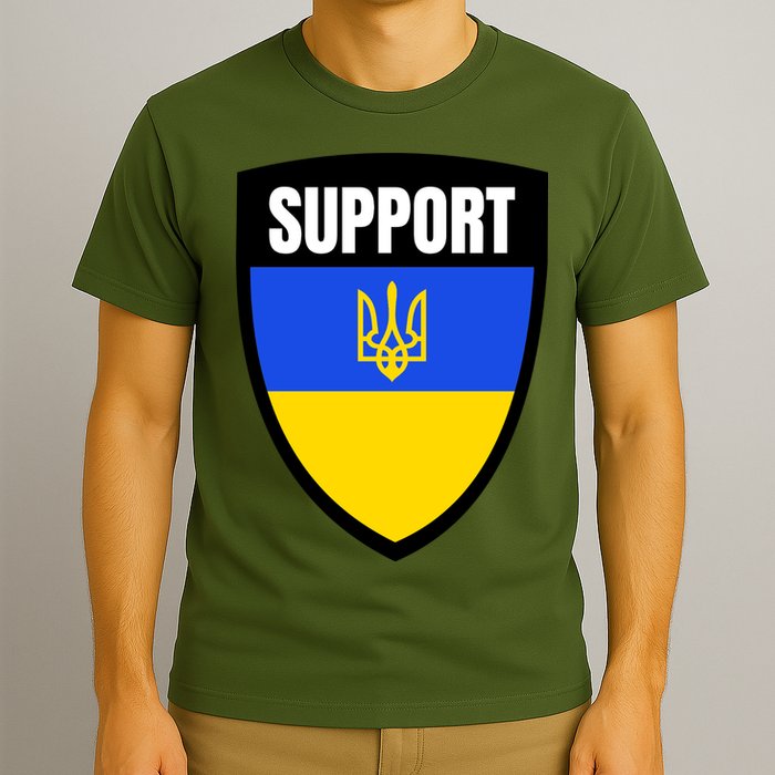 Tatical Support Ukrainian Flag Shield I Stand With Ukraine Military T-Shirt