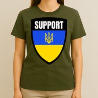 Tatical Support Ukrainian Flag Shield I Stand With Ukraine Military T-Shirt